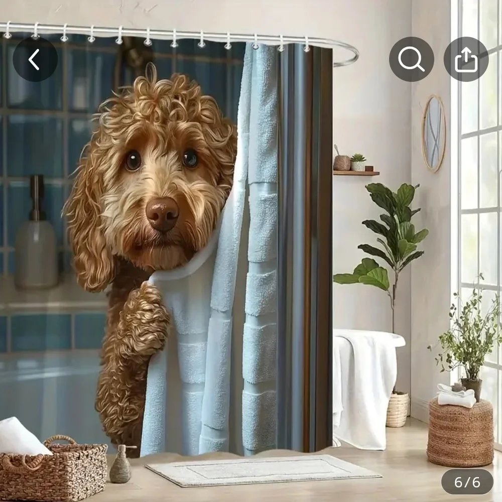 New Realistic Cute Dog Design Amazing Looking Shower Curtain w/ Hooks